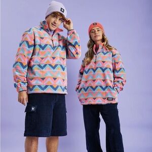 Harper & Lewis Red Raver Retro Pattern Quarter Zip Fleece Aztec‎ Size Medium
